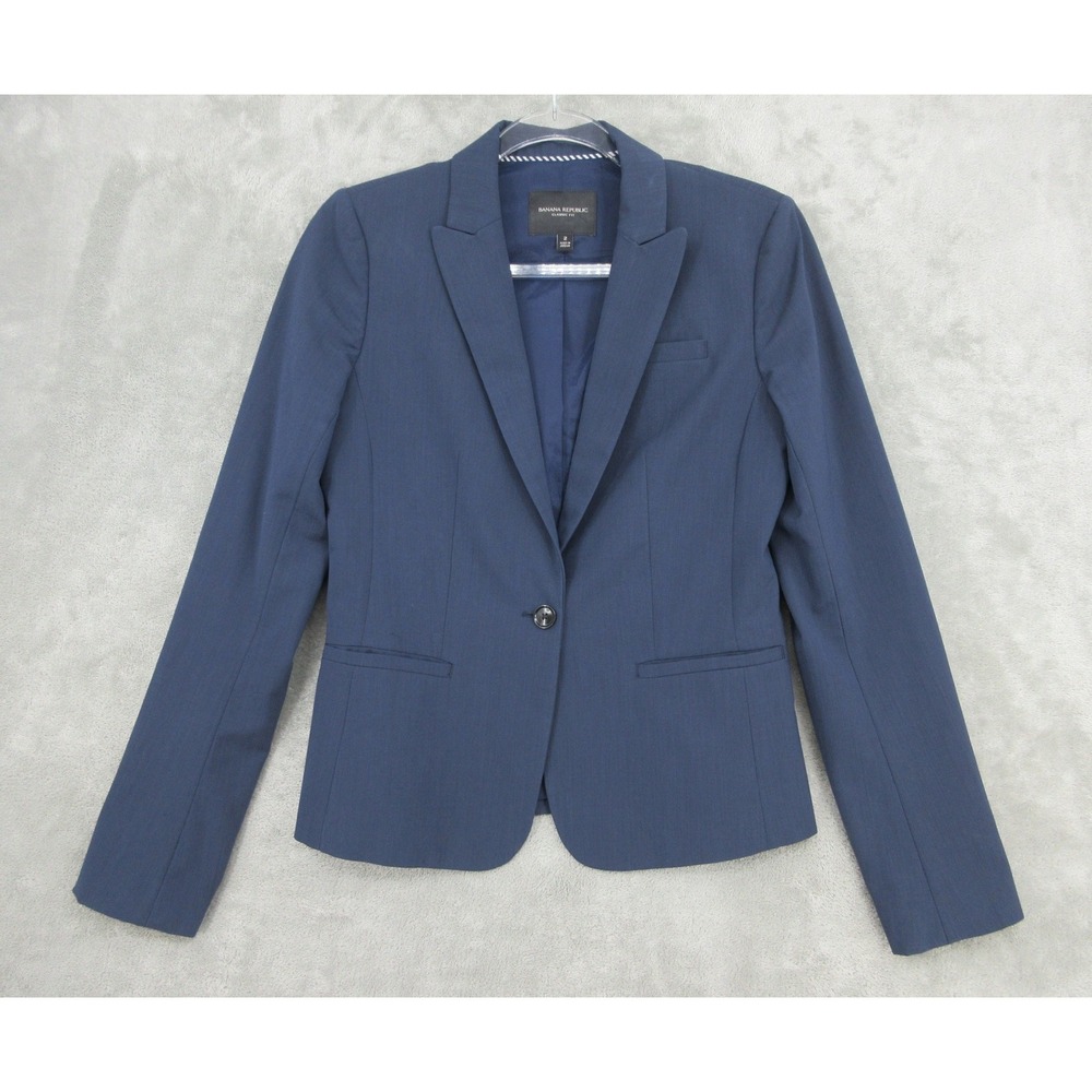 Banana Republic Blazer Womens Size 2 Wool Blend Office Career Professional Blue